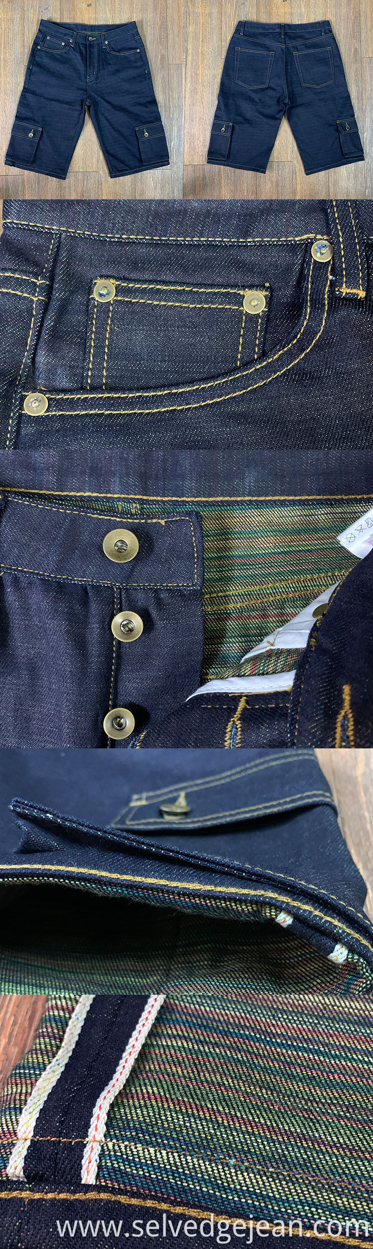 custom japanese jeans selvage indigo candy weft 12oz multifunction cargo pants vintage raw selvedge denim shorts for men women
